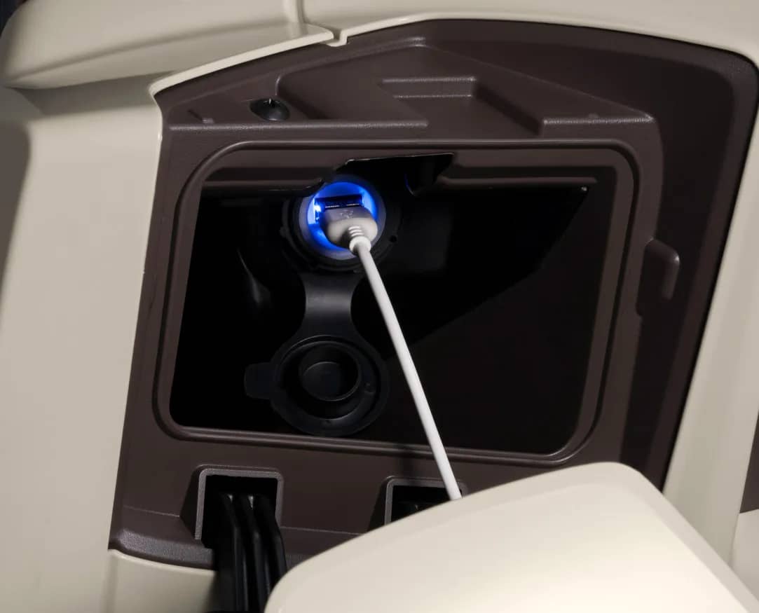 Covered Front Left Compartment with USB Outlet