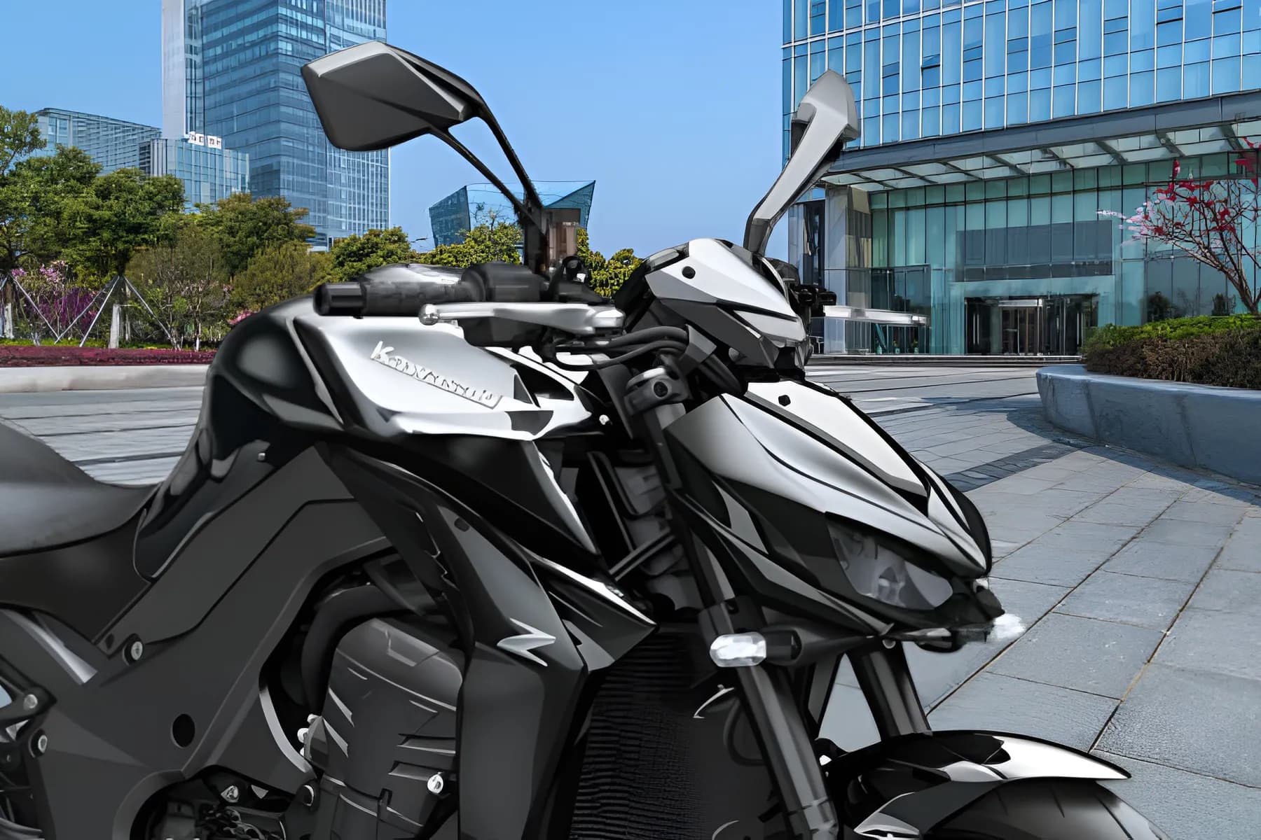 Kawasaki Z1100 Headlight & Mirror View