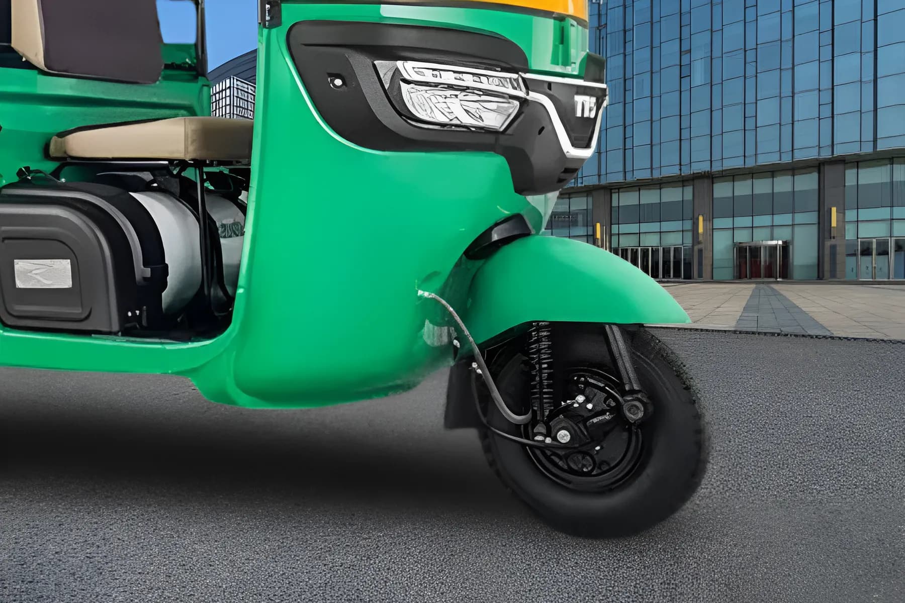 TVS King Duramax Plus Petrol Front Tyre And Suspension View